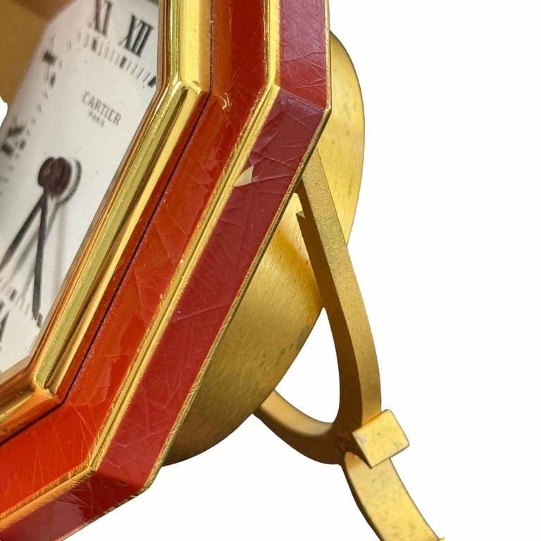 Vintage Cartier Paris Enamel Gold Plated Brass Manual Table Clock - 8