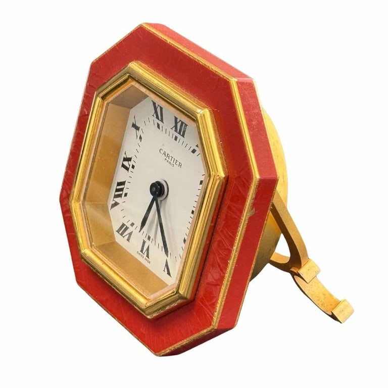 Vintage Cartier Paris Enamel Gold Plated Brass Manual Table Clock - 9