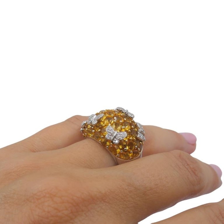 14k White Gold Citrine Diamond Butterfly Dome Ring - 3
