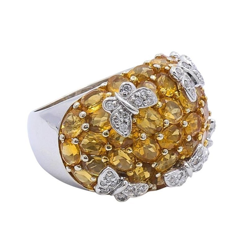 14k White Gold Citrine Diamond Butterfly Dome Ring - 4