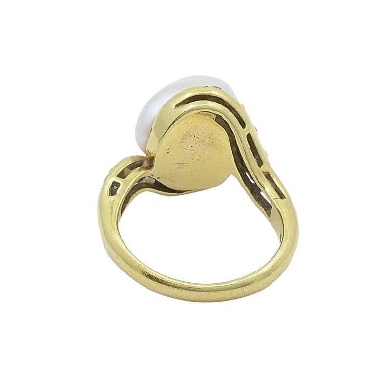 Vintage 18k Yellow Gold Baroque Pearl Diamond Ring - 9