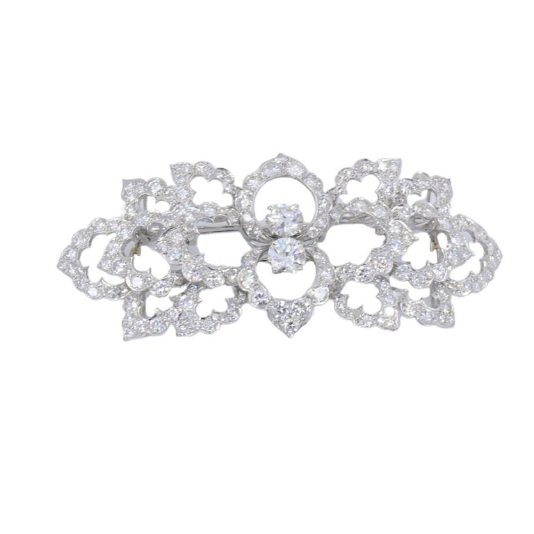 David Webb Diamond Platinum Brooch Floral Design - 2