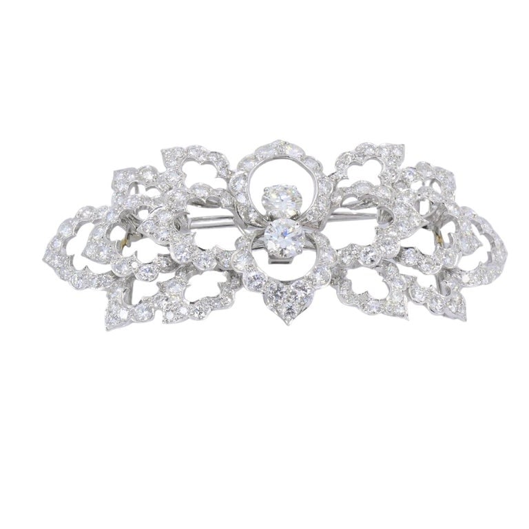 David Webb Diamond Platinum Brooch Floral Design - 3