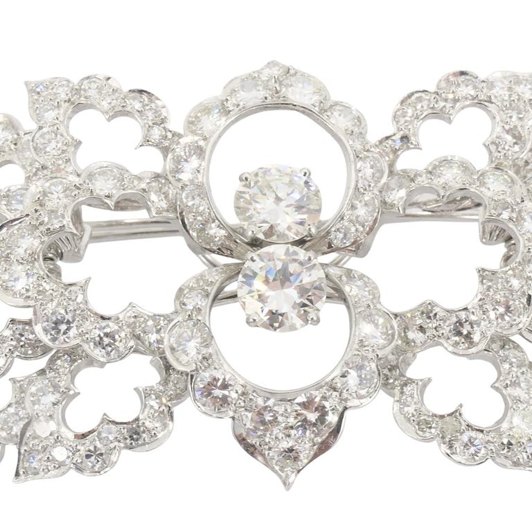 David Webb Diamond Platinum Brooch Floral Design - 8
