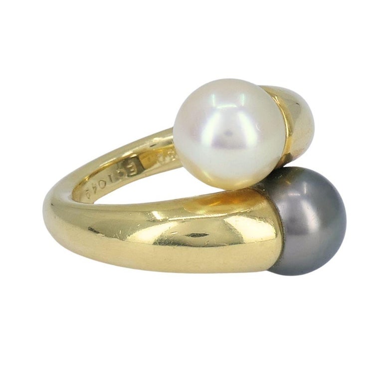 Vintage Cartier Toi et Moi 18k Gold Pearl Bypass Ring - 3