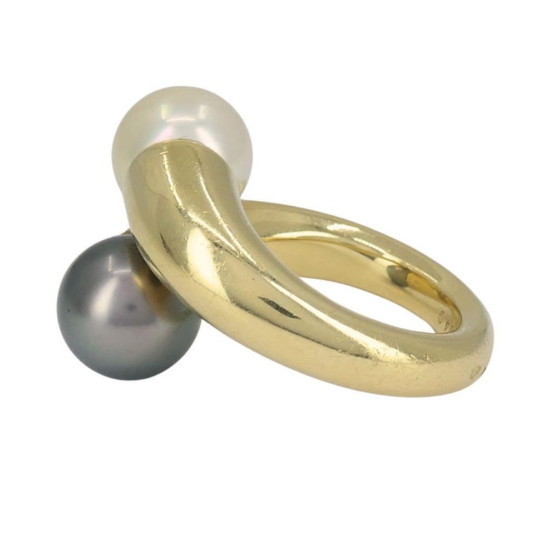 Vintage Cartier Toi et Moi 18k Gold Pearl Bypass Ring - 6