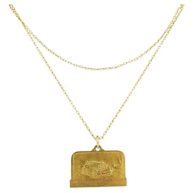Vintage 1928 18k Gold Argentine Automobile Pendant 14k Chain Necklace (1 of 8)