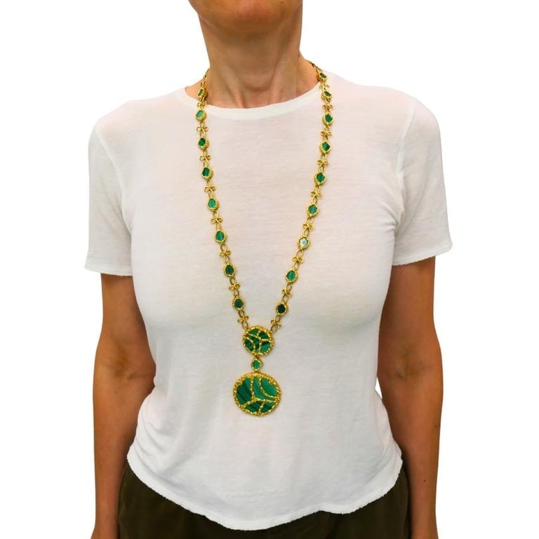 1980s Mauboussin Paris 18k Gold Malachite Pendant Necklace - 2