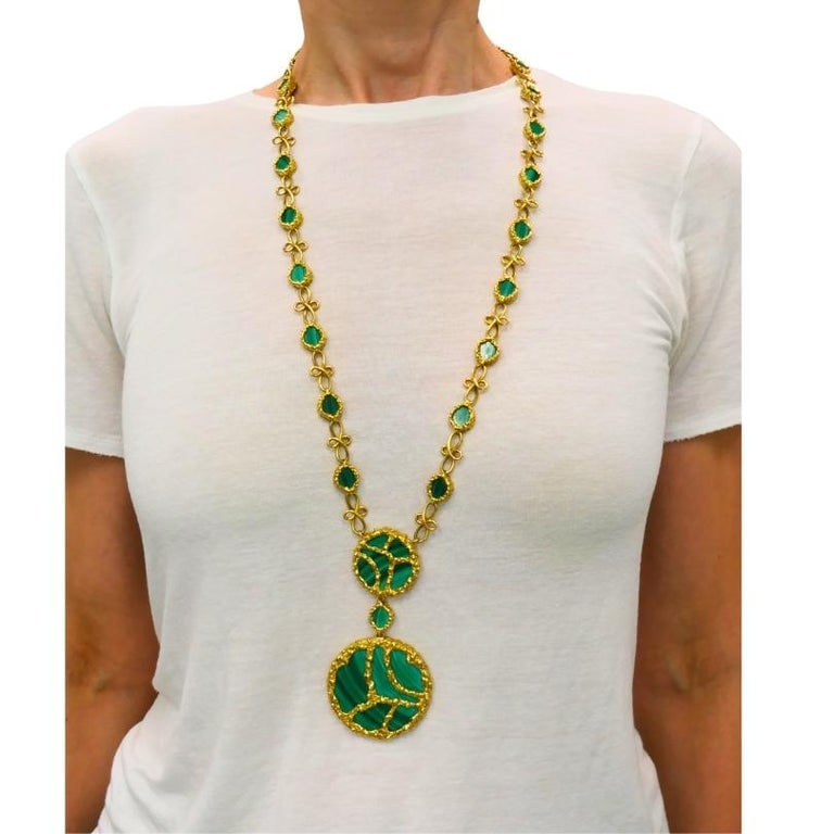 1980s Mauboussin Paris 18k Gold Malachite Pendant Necklace - 3