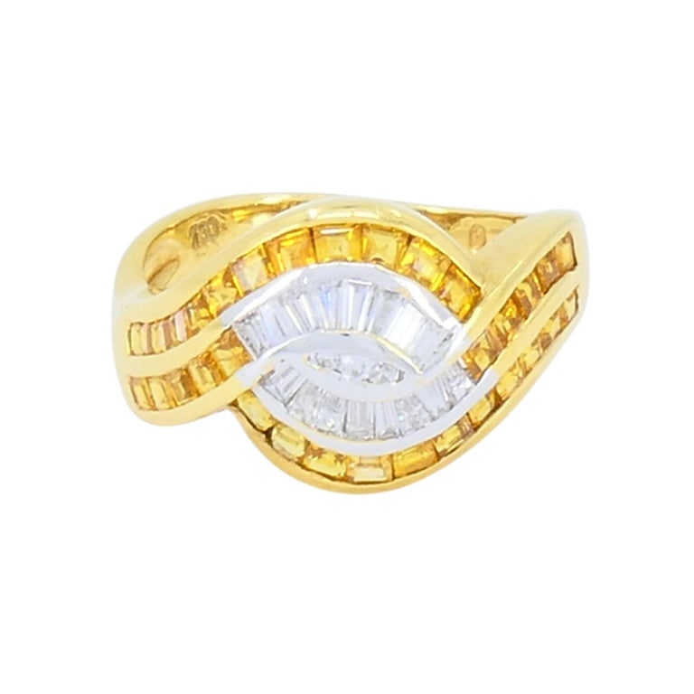 Vintage French 18k Gold Diamond Citrine Ring - 3