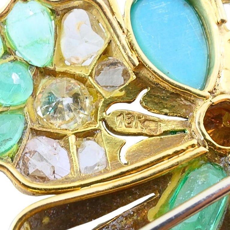 Vintage 18k Gold Multigem Butterfly Brooch Statement Insect Jewelry - 10