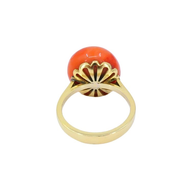 Vintage 14k Gold Coral Ring Diamond Accent - 5