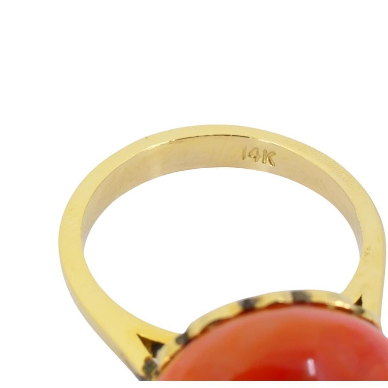 Vintage 14k Gold Coral Ring Diamond Accent - 9