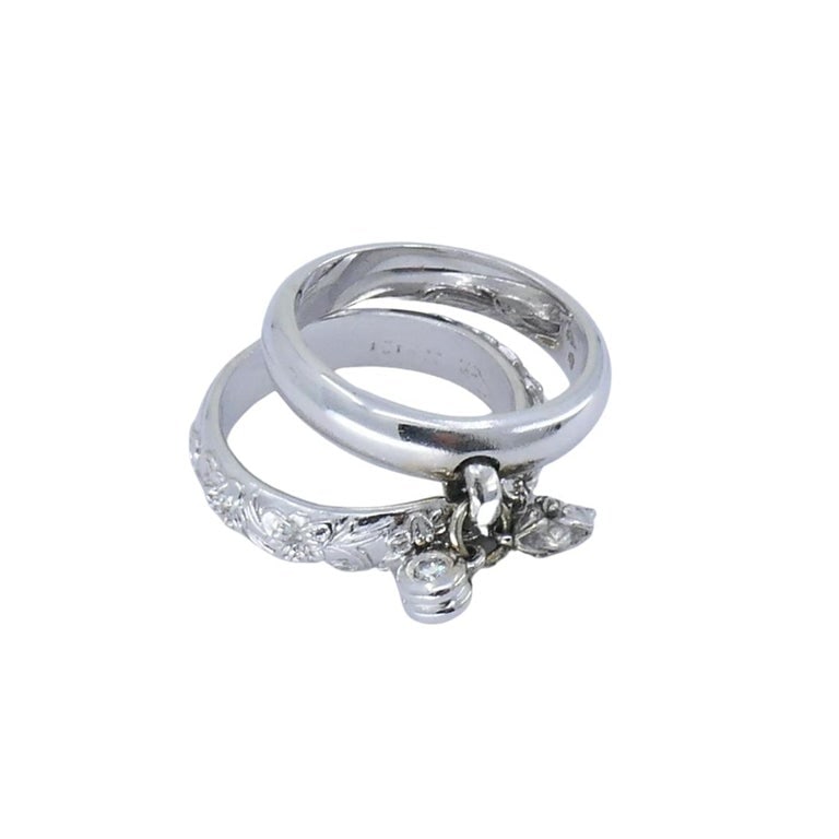 Carrera y Carrera 18k White Gold Double Ring Diamond Floral Design - 4