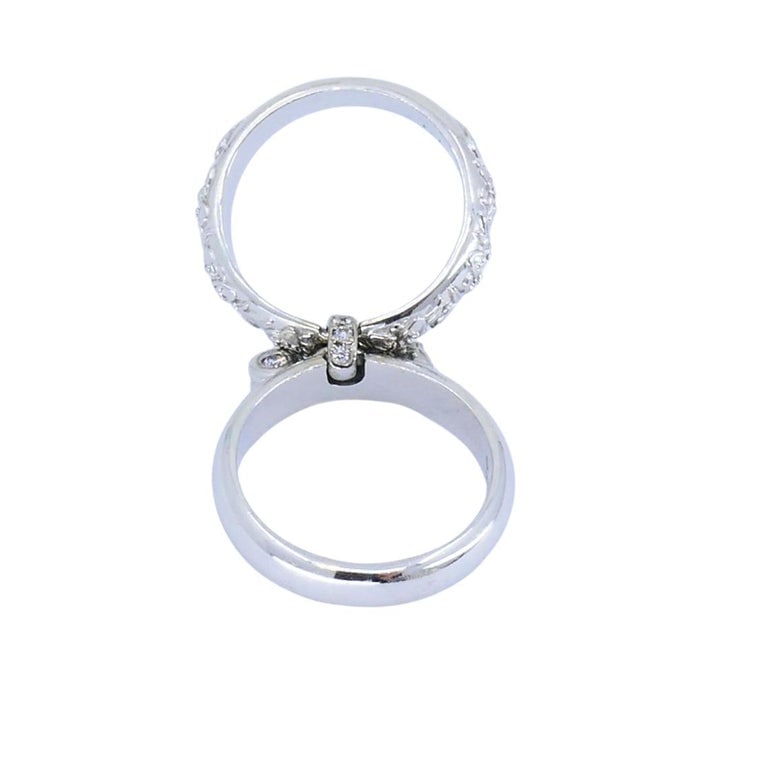 Carrera y Carrera 18k White Gold Double Ring Diamond Floral Design - 7