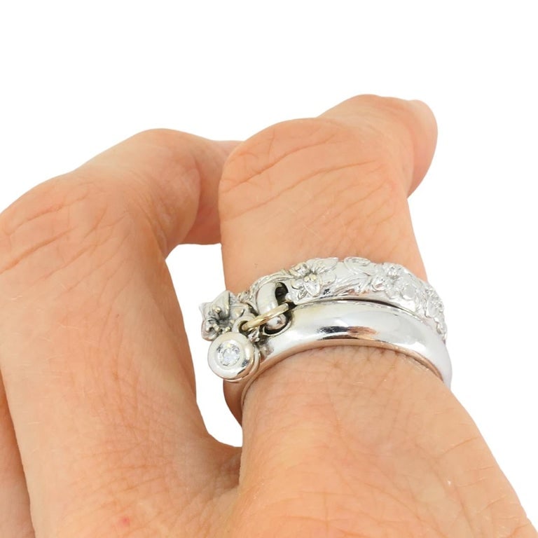 Carrera y Carrera 18k White Gold Double Ring Diamond Floral Design - 8