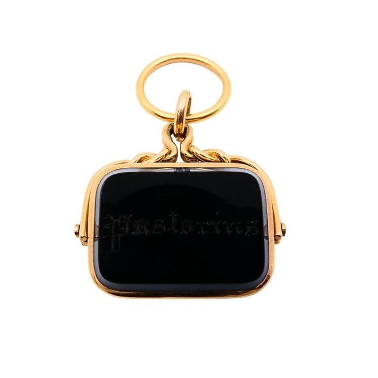 Antique 9k Gold Albert Chain Necklace Bloodstone Agate Pendant - 6