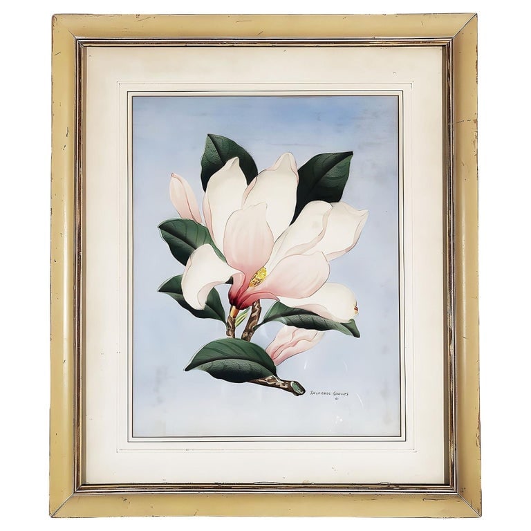 White/Pink Magnolia Watercolor Painting on Paper Signed Shirrell Graves, Framed (1 of 4)