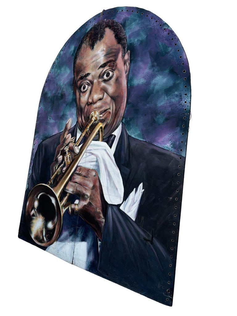 10' Foot Tall Oil on Canvas Portrait of Louis Armstrong Folding Screen - 2