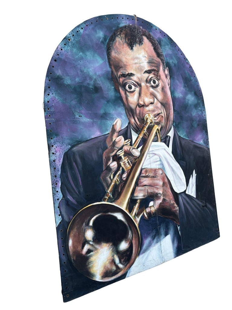 10' Foot Tall Oil on Canvas Portrait of Louis Armstrong Folding Screen - 3