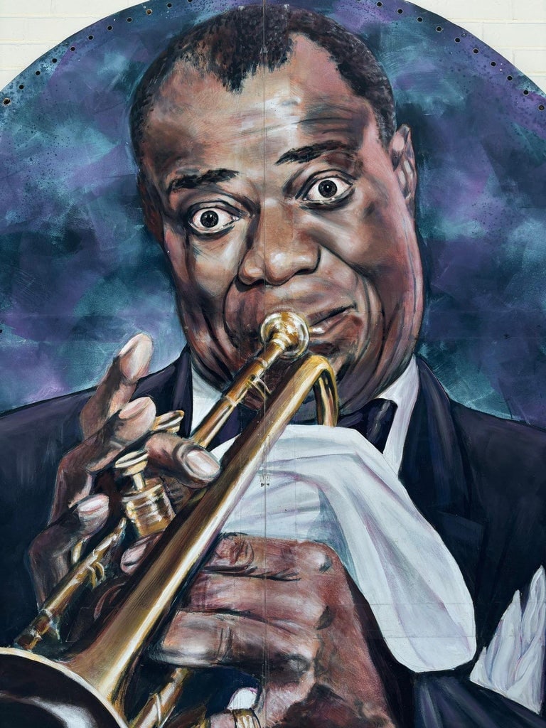 10' Foot Tall Oil on Canvas Portrait of Louis Armstrong Folding Screen - 4