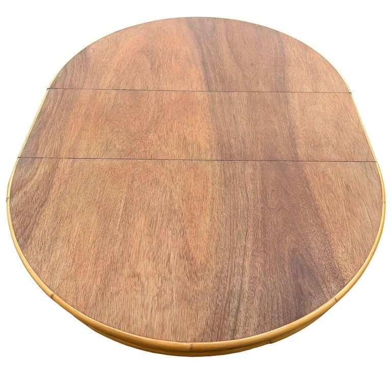 Restored Round Rattan & Mahogany Dining Table W/ Leaf - 5