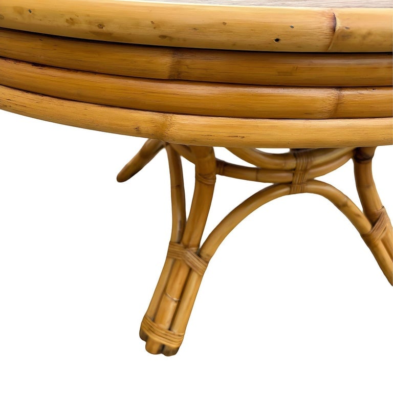 Restored Round Rattan & Mahogany Dining Table W/ Leaf - 7