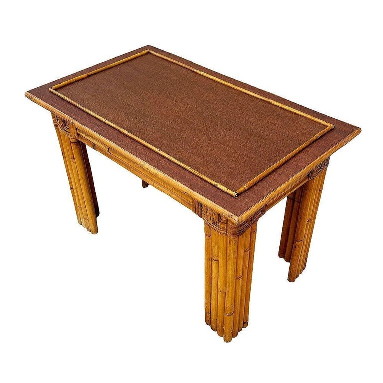 Restored Vertically Stacked Rattan Console Table w/ Mahogany Top - 4