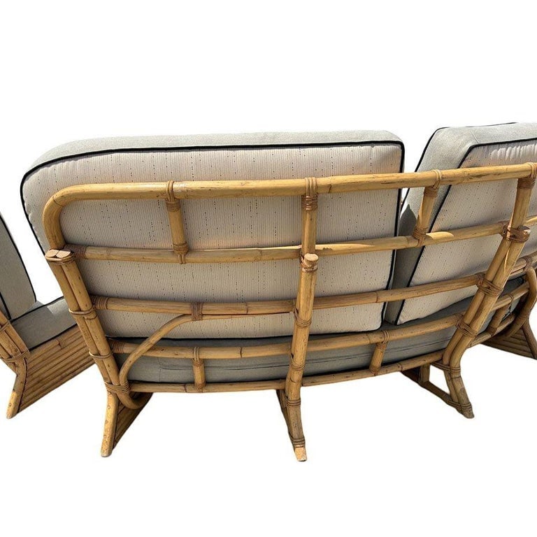 Restored 4 Person Curved Stacked Rattan Sectional Sofa - 10
