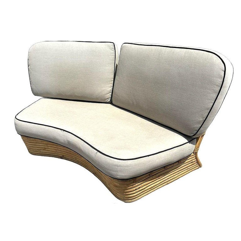 Restored 4 Person Curved Stacked Rattan Sectional Sofa - 6