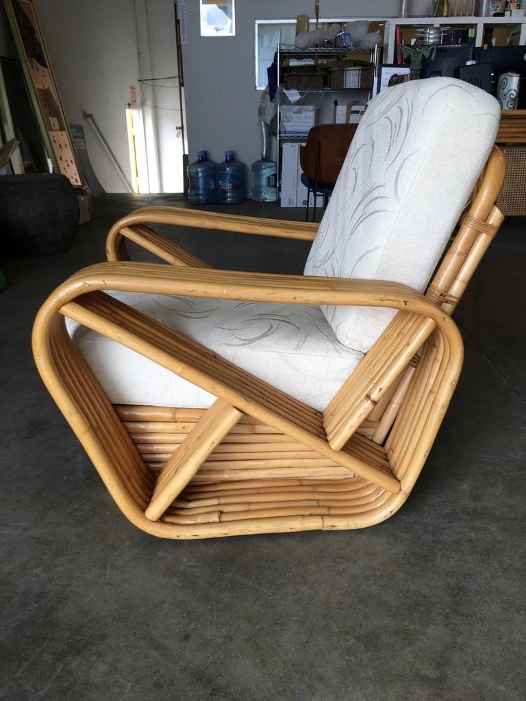 Restored Six-Strand Square Pretzel Rattan Sofa and Lounge Chair Set - 7
