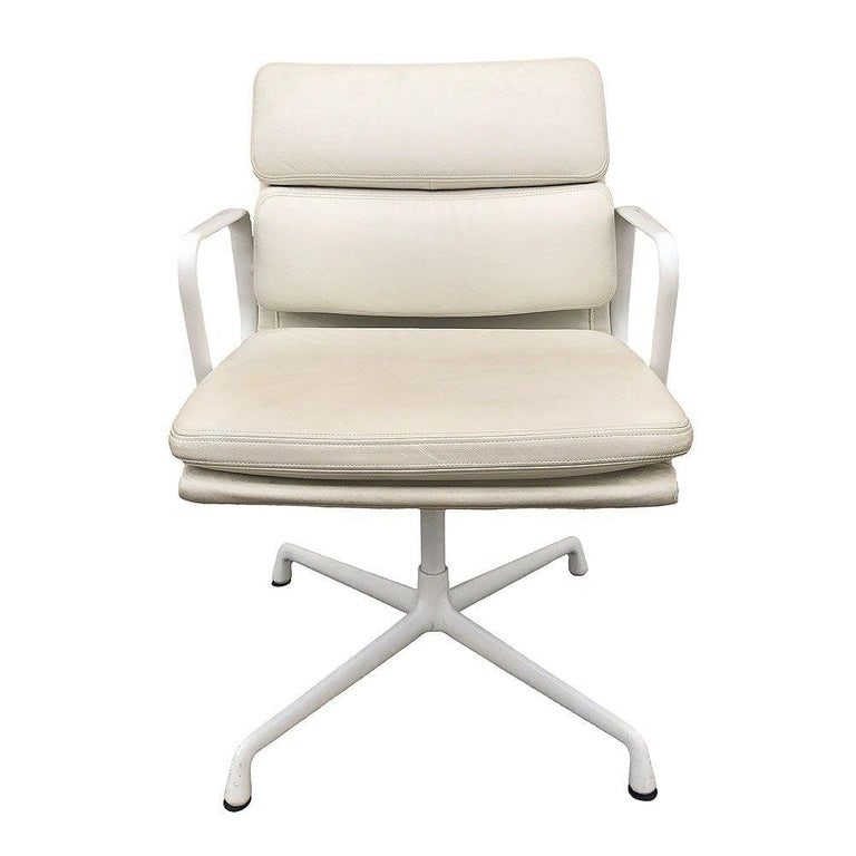 White Eames EA208 Leather Soft Pad Chair by Herman Miller, Set of 4 - 4