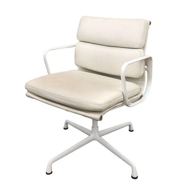 White Eames EA208 Leather Soft Pad Chair by Herman Miller, Set of 4 - 6