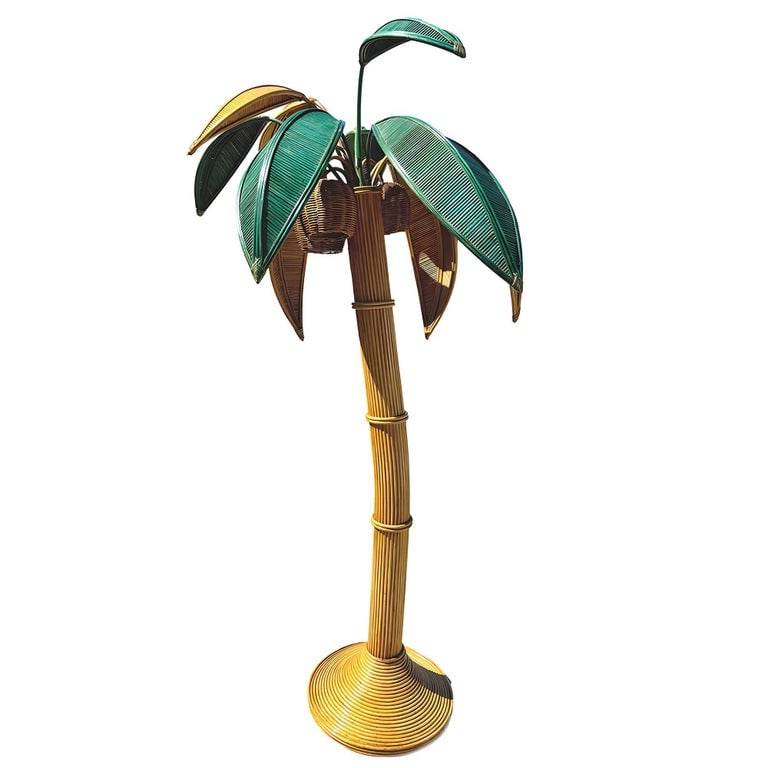 RARE Mid-century Sculptural Rattan Palm Tree floor Lamp, Mario Torres Lopez - 3