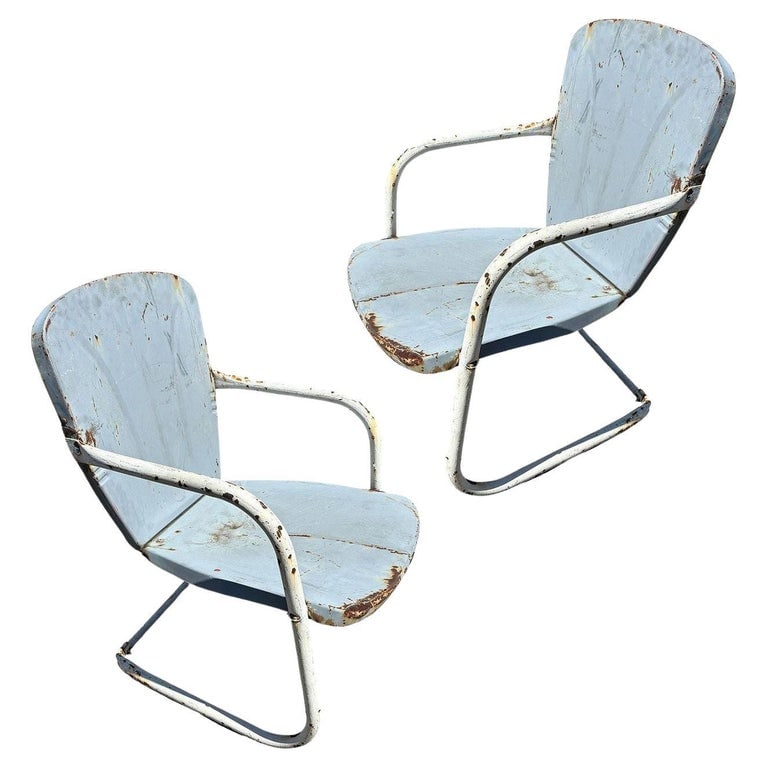 Mid-century Steel Flat Iron Springer Patio Outdoor Lounge Chair, Pair (1 of 8)