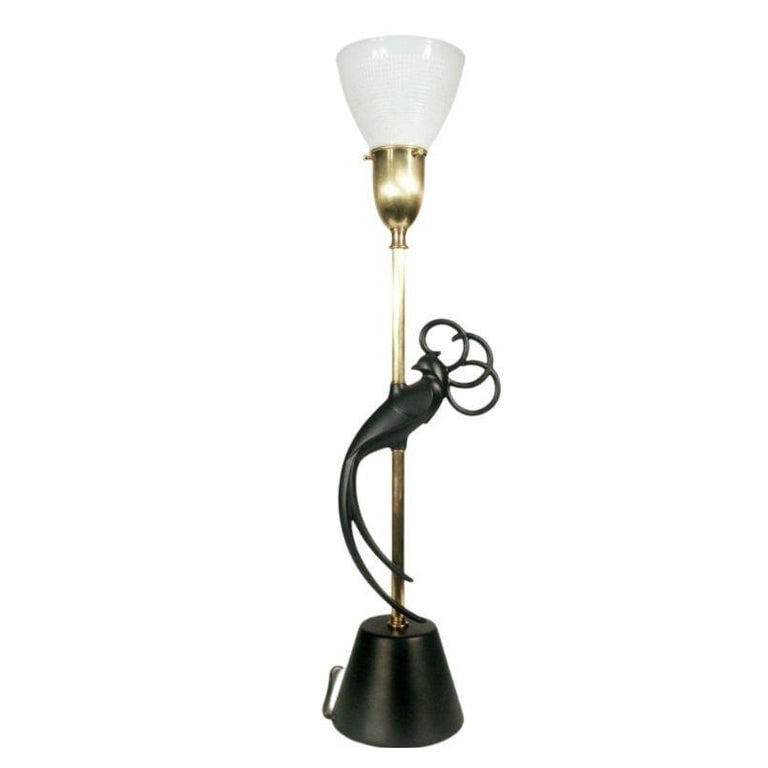 Mid-century Brass & Steel "Lovebird" Sculptral Table Lamp by Rembrandt , Pair - 3