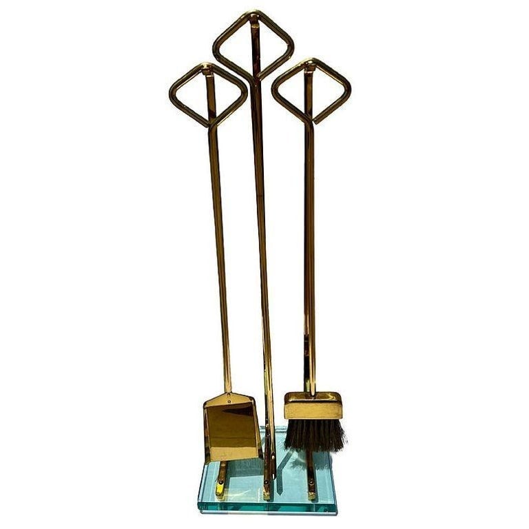 Italian Modernist Brass and Glass Fireplace by Fontana Arte - 3
