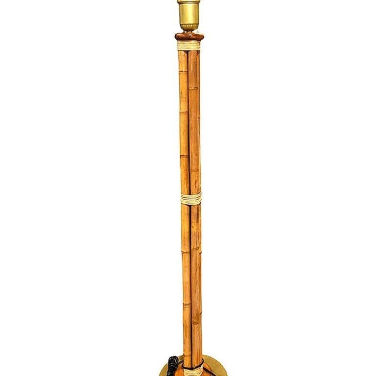 Mid-Century 4 Strand Rattan & Wicker Floor Lamp w/ Brass Base - 4