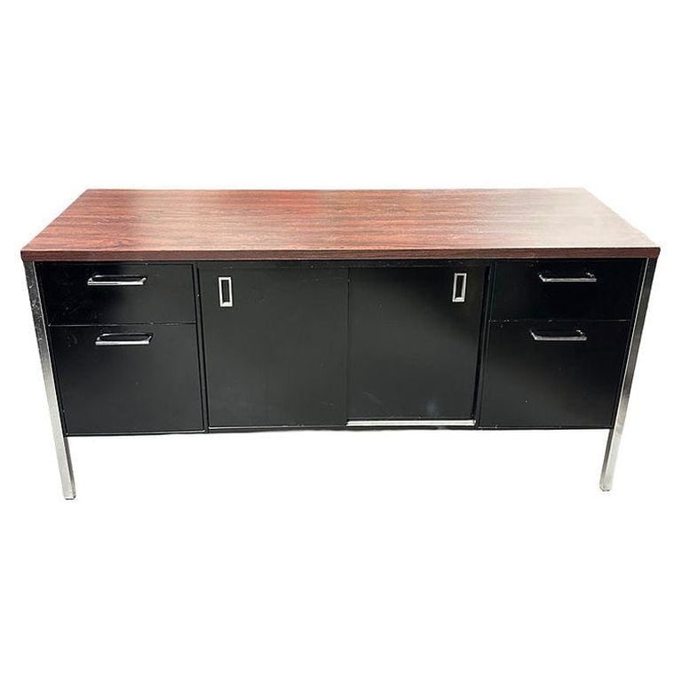 Modern Black & Chrome Metal Tanker Credenza by Steelcase - 2