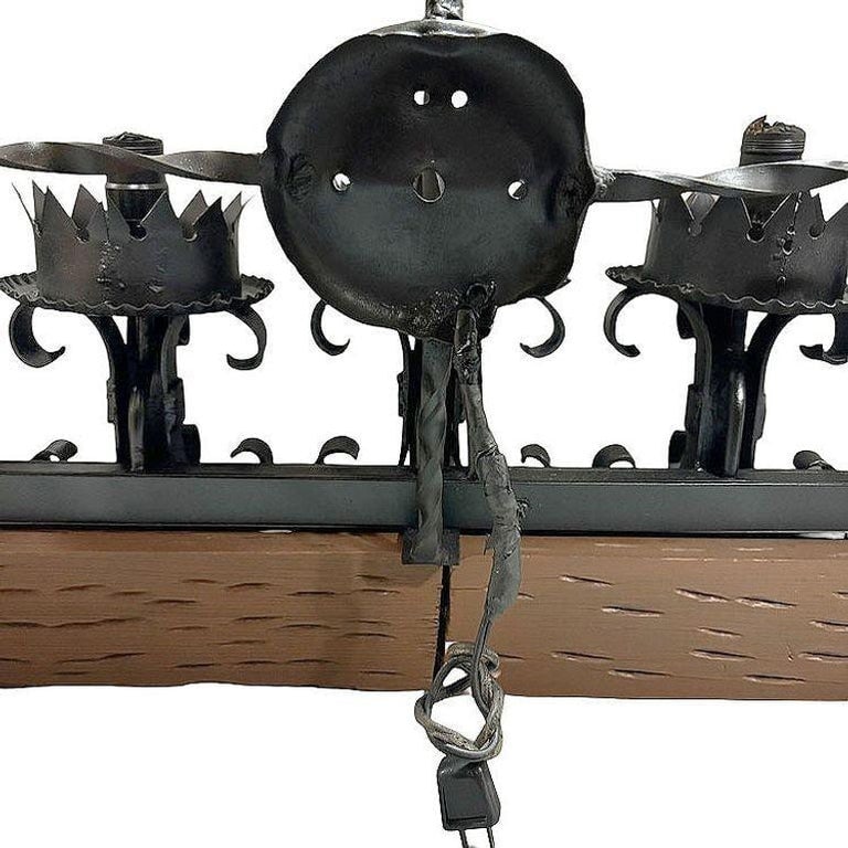 Spanish Revival Wrought Iron 7-Light Wood Beam Grand Wall Sconce, 2 Available - 8