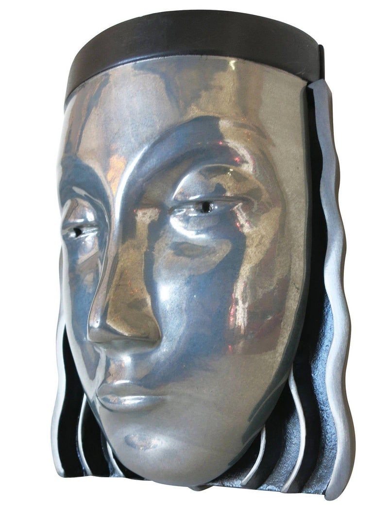 Art Deco Style Female Face Mask Wall Sconce - 3