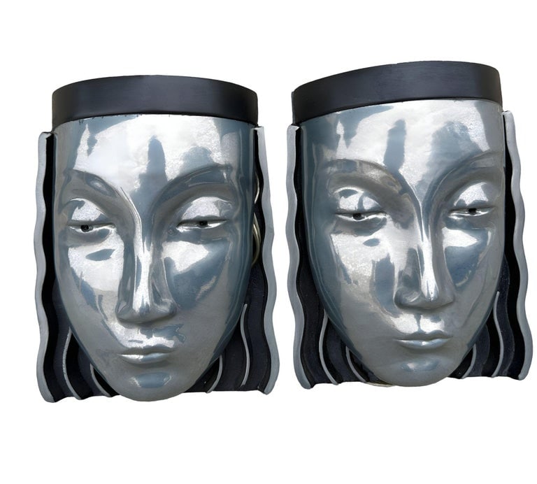 Art Deco Style Female Face Mask Wall Sconce - 7