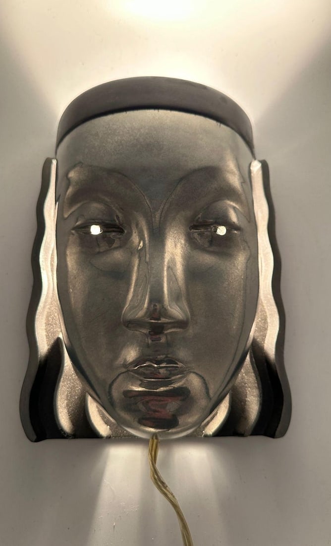 Art Deco Style Female Face Mask Wall Sconce - 9