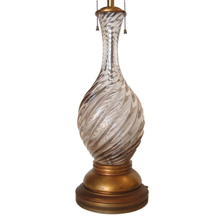 Italian Mid-century Pink Swirled Murano Glass Table Lamp w/ Brass Base - 3