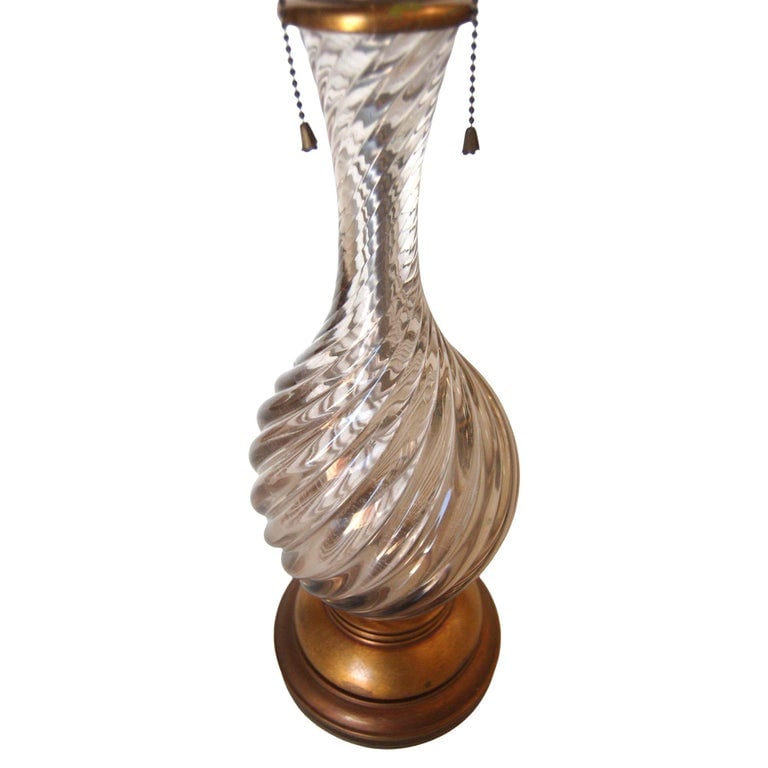 Italian Mid-century Pink Swirled Murano Glass Table Lamp w/ Brass Base - 5