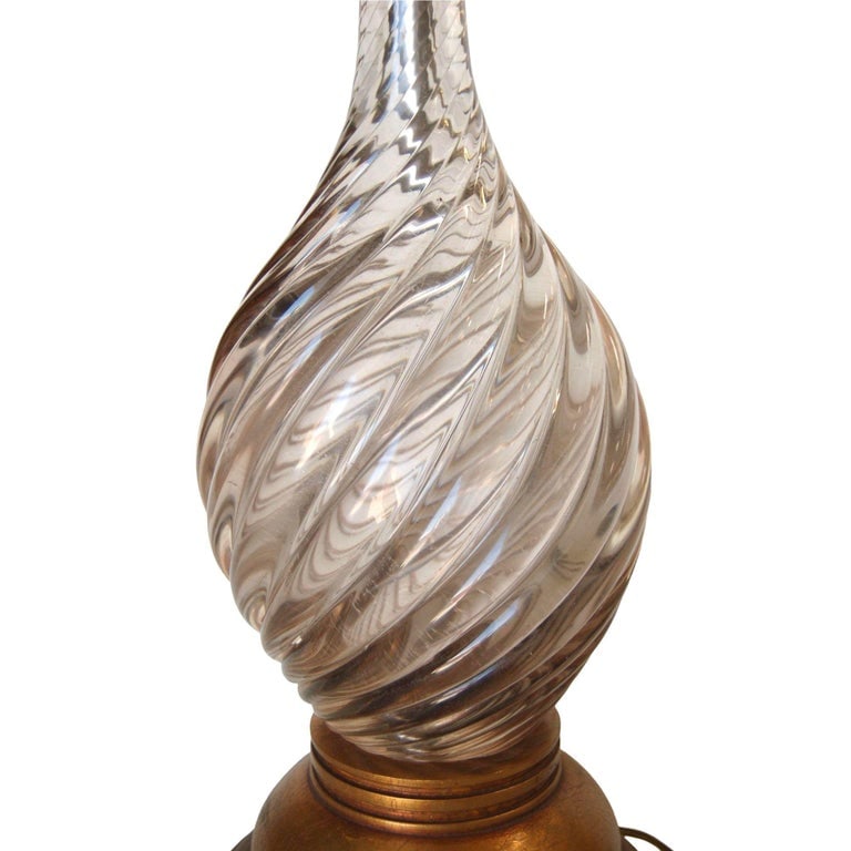 Italian Mid-century Pink Swirled Murano Glass Table Lamp w/ Brass Base - 6