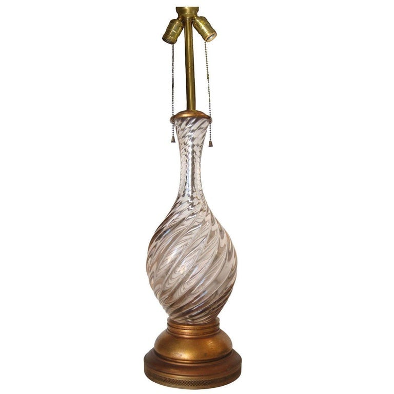 Italian Mid-century Pink Swirled Murano Glass Table Lamp w/ Brass Base - 8