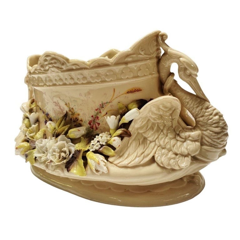 Italian Floral Swan Centerpiece Bowl Cachepot - 2