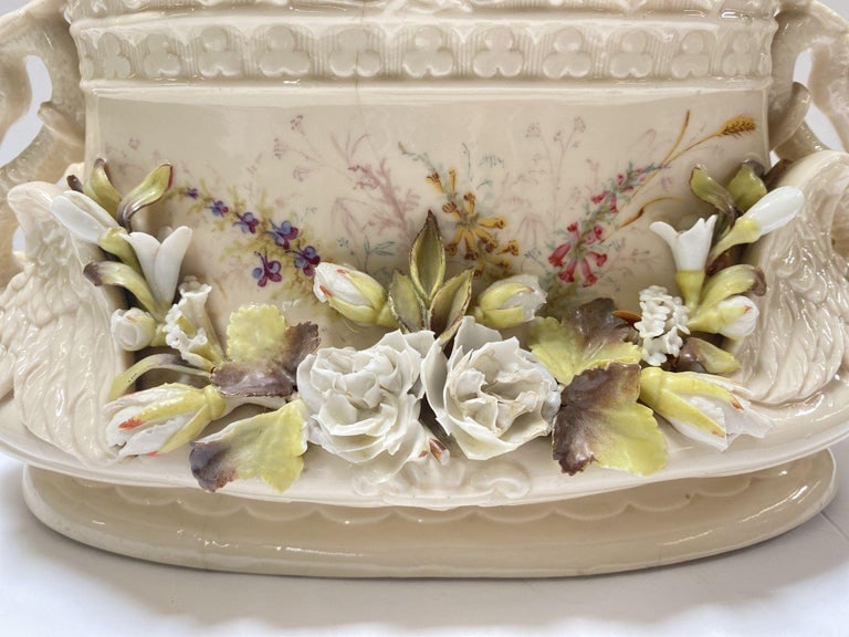 Italian Floral Swan Centerpiece Bowl Cachepot - 6