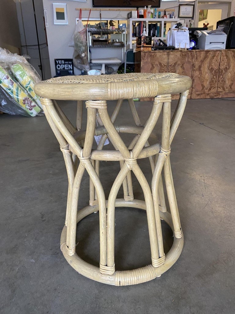 Restored "X" Rattan Vanity Stool with Wicker Seat - 3